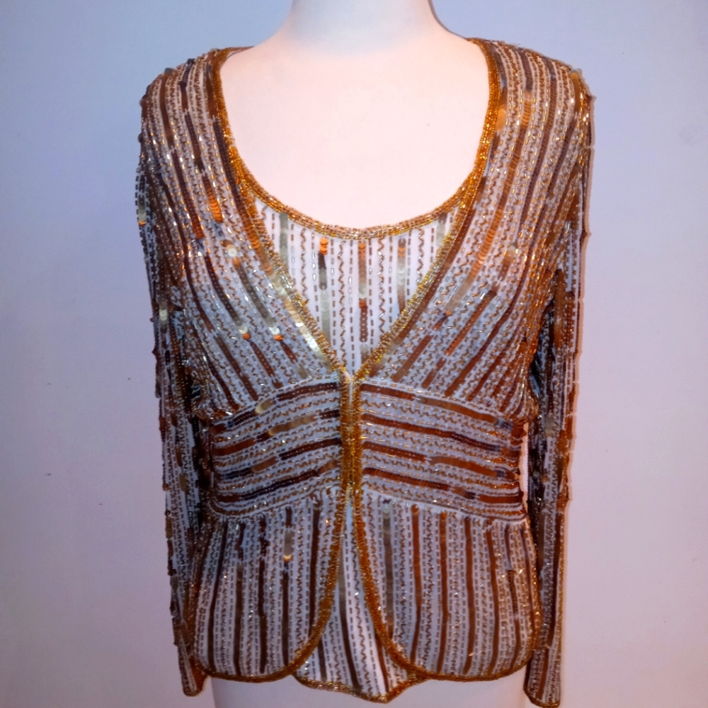 New Papell Studio Gold Sequined Twinset, M